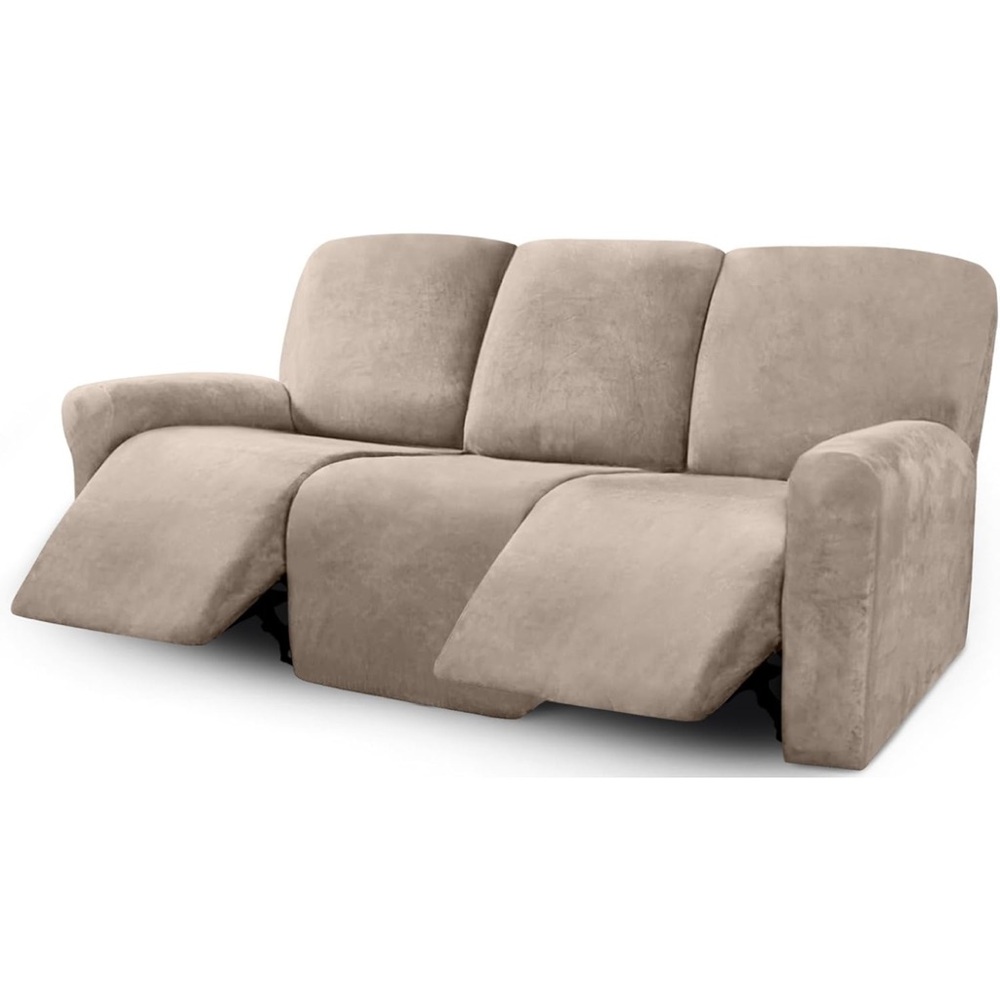 NWT Velvet 8 Piece Recliner Sofa Cover Stretch Reclining Couch 3 Cushion Taupe